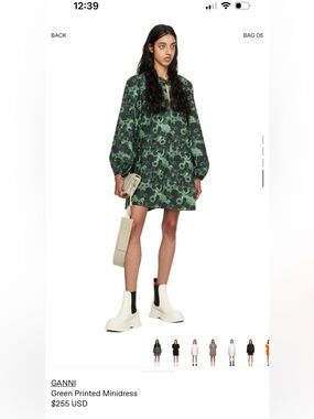Ganni Green Floral Shift Dress in Dual Greens